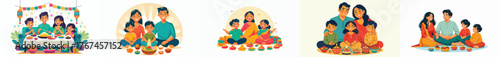 Family sitting in living room enjoying typical Diwali dishes
