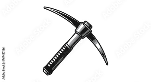 A pickaxe, a tool used for breaking up hard ground or rock.