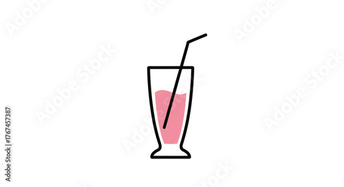 A pink beverage with a straw sits in a tall glass.