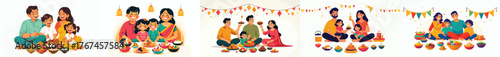Family sitting in living room enjoying typical Diwali dishes