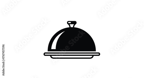 A black and white illustration depicts a cloche dish on a plate.