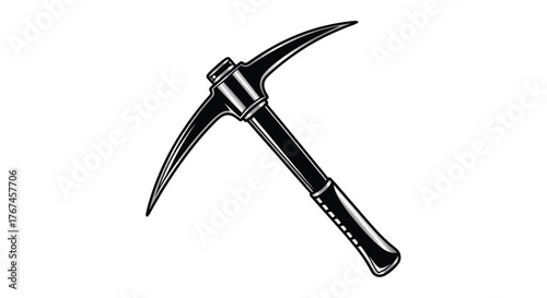 A sharp pickaxe tool is ready for use in mining or construction projects.