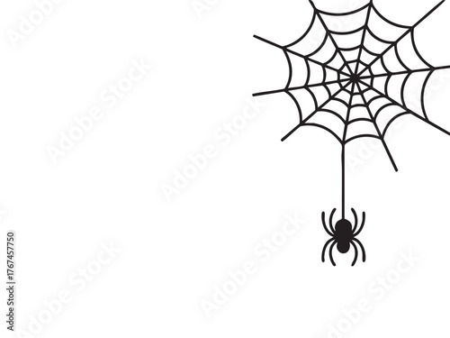Vector art of spider web with a spider halloween decoration, spooky, creepy, arachnid, insect, fear, horror, danger and phobia concept silhouette