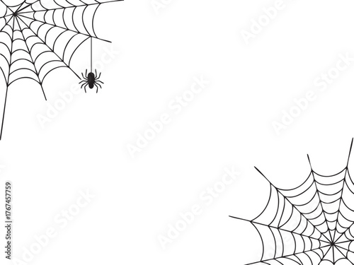 Vector art of spider web with a spider halloween decoration, spooky, creepy, arachnid, insect, fear, horror, danger and phobia concept silhouette
