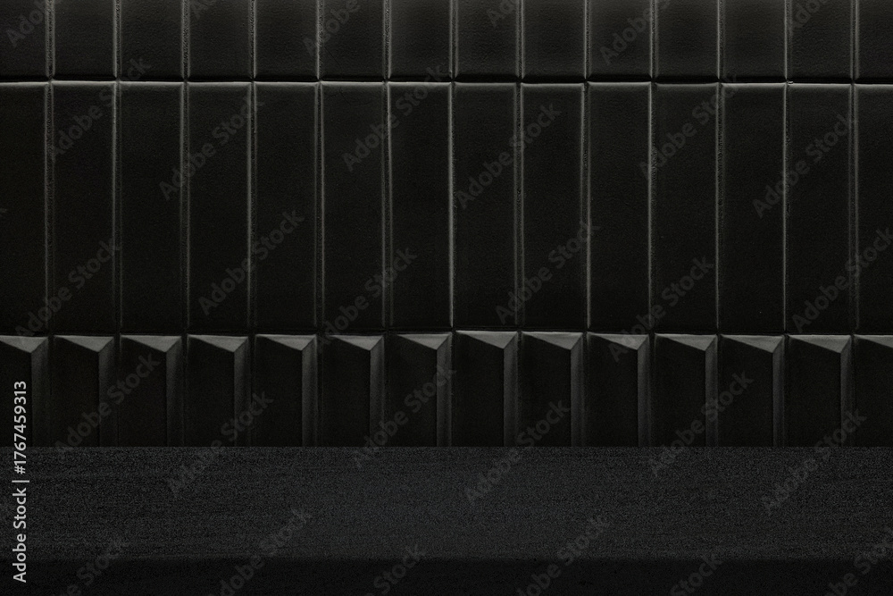 Obraz premium Marble Table with Modern geometric black wall background