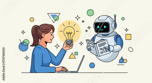 Creative collaboration human and ai showing shared knowledge generation and innovation