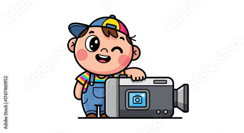 Cartoon boy with camera creating memories illustration showcasing imagination and fun photography