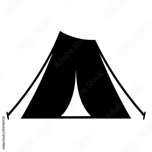 Camping tent illustration in simple black and white vector design style