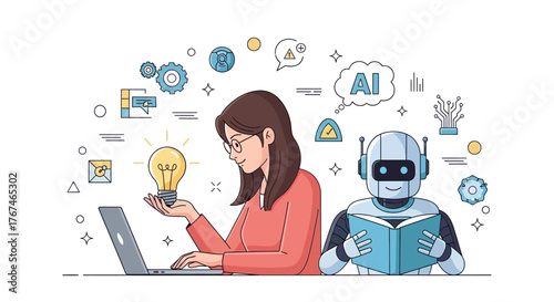 Human innovation supported by ai, depicting a blend of human ingenuity and artificial intelligence