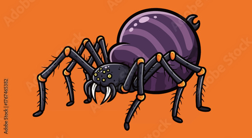 Stylized spider illustration with orange backdrop creating a spooky yet playful vibe