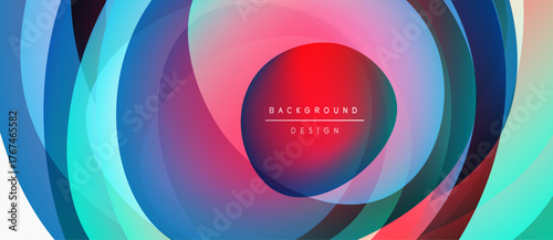 Abstract colorful layers create circular pattern. Vibrant hues blend, forming dynamic background design. Modern aesthetic, visually appealing.