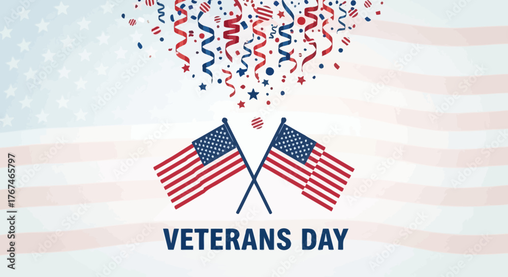 Fototapeta premium A Patriotic Tribute: Celebrating Veterans Day with American Flags and Festive Confetti