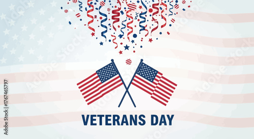 A Patriotic Tribute: Celebrating Veterans Day with American Flags and Festive Confetti