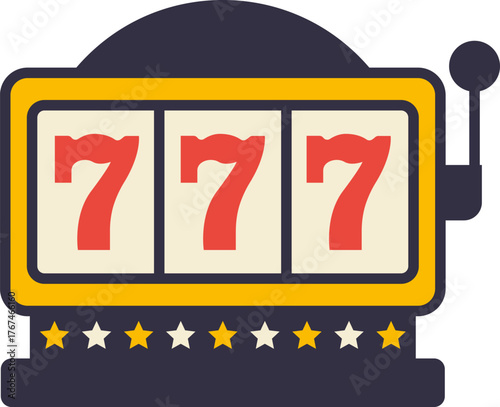 Casino jackpot Slot machine. Jackpot poker 777 slot machine icons. Gambling fortune vector concept. Illustration of game machine, gaming casino, one arm bandit. Lucky icons set.