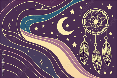 Bohemian celestial art with stars and abstract shapes