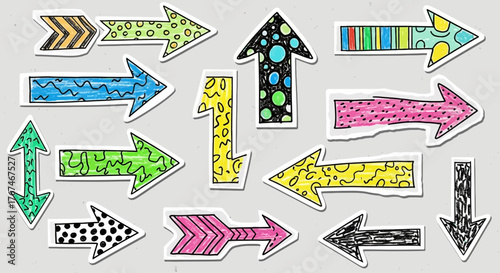 Collection of colorful hand-drawn arrows, a fun, playful design element for creatives