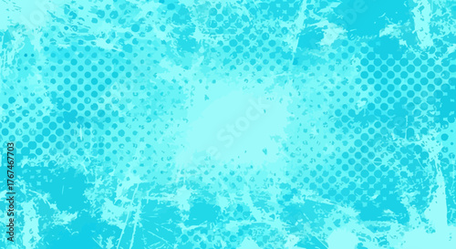 Textured Turquoise Abstract Background with Halftone and Grunge Elements