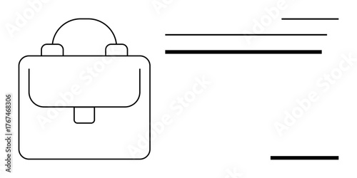 Simple briefcase with handle alongside horizontal lines for text, symbolizing work, productivity, organization, business, communication, education, and structure. Ideal for simple flat metaphor