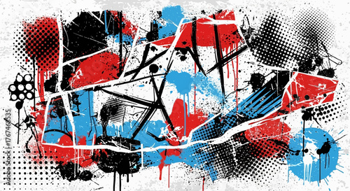 Dynamic abstract background with vibrant colors and halftone effects for modern design