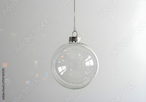 Transparent Christmas Ornament with Rainbow Refractions on White Background