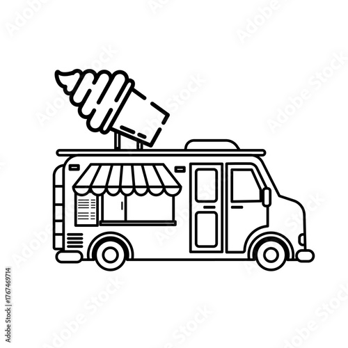 Ice Cream Truck Food Icon in Outline Style Vector Illustration Stroke Editable