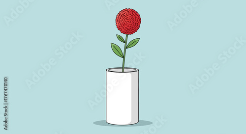 Vibrant marigold illustration in pristine white vase against soothing blue backdrop art