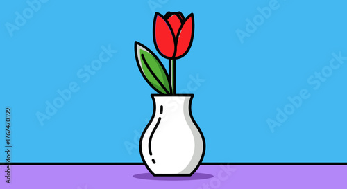 Stylized tulip illustration in a vase against a bright background depicting minimalist design
