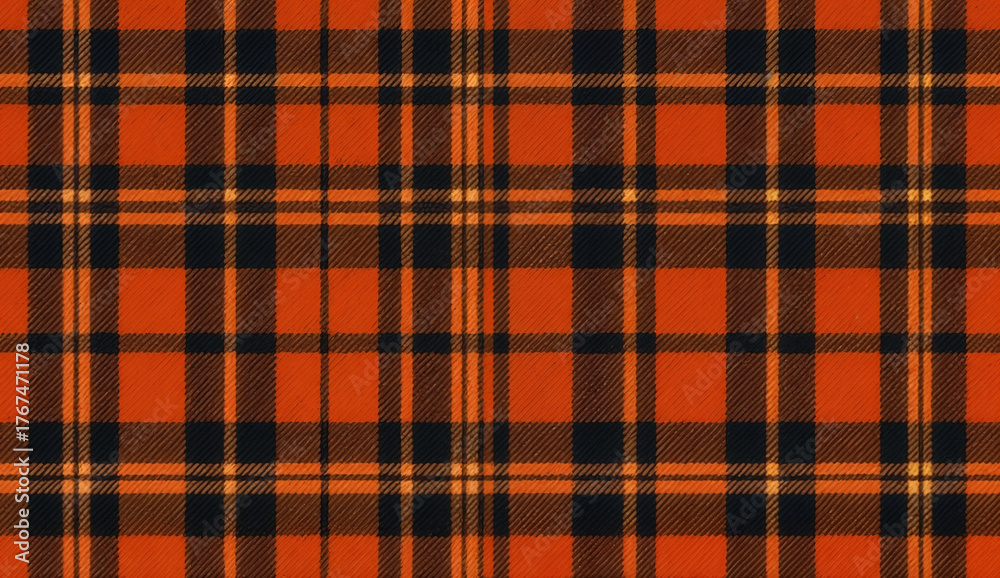 Obraz premium Orange and black plaid fabric seamless pattern background
