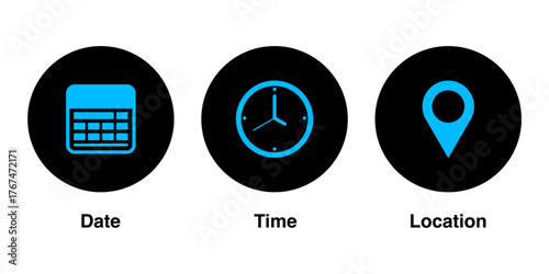 Date Time and Location Icon Set