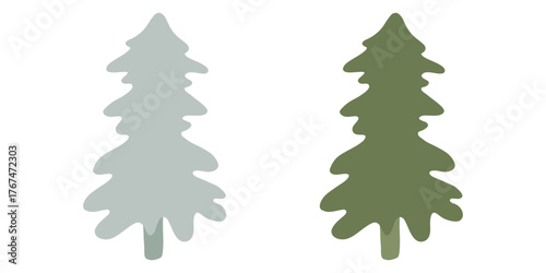 Spruce tree silhouettes vector illustration, Conifer pair vector. Botanical elements, trees.