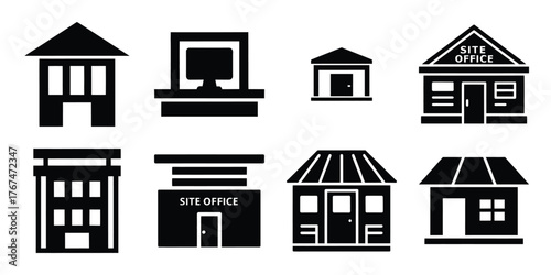 site office construction silhouette vector icon element set