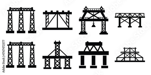 steel structure construction silhouette vector icon element set