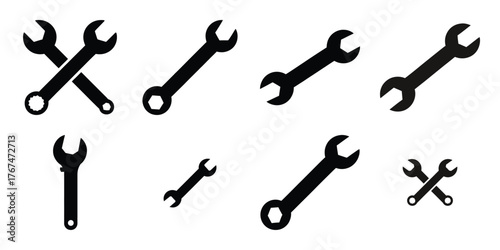 wrench construction silhouette vector icon element set