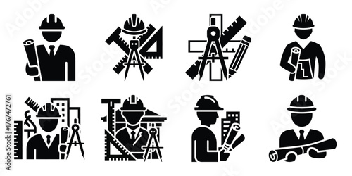 architect construction silhouette vector icon element set