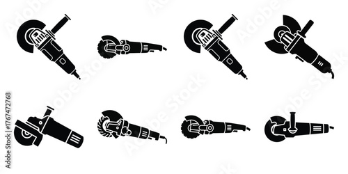 angle grinder construction silhouette vector icon element set
