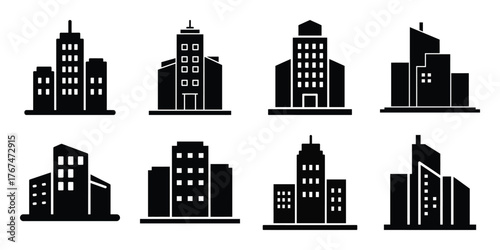 building frame construction silhouette vector icon element set