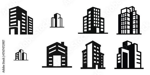 building sketch construction silhouette vector icon element set