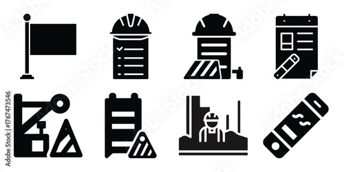 construction permit construction silhouette vector icon element set