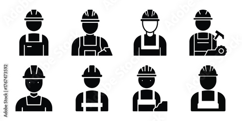construction worker construction silhouette vector icon element set