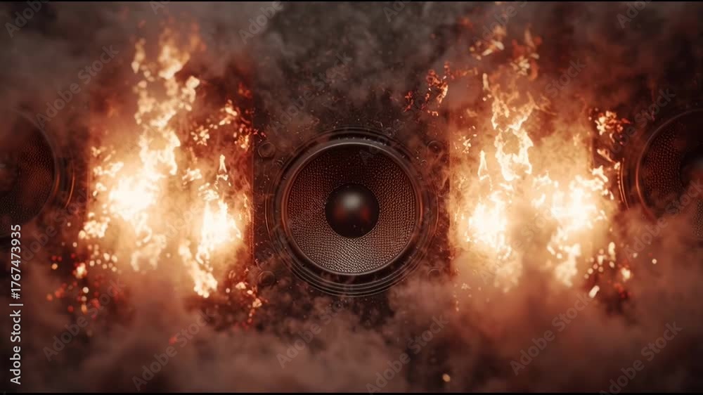 Powerful speaker engulfed in intense fire, unleashing an explosion of ...