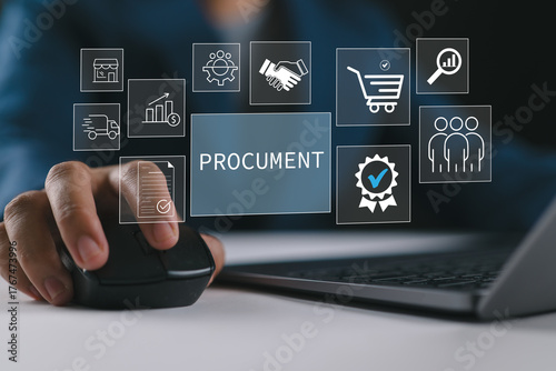 Procurement management and supply chain concept. Procurement icons related to logistics, supply chain, and inventory management. procurement in ensuring efficient business operations. delivery service