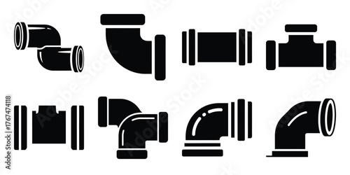pipe fitting construction silhouette vector icon element set