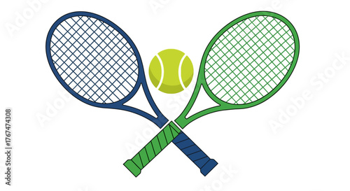 Crossed tennis rackets and ball in flat design