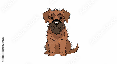 Adorable cartoon dog with fluffy fur sitting on white background