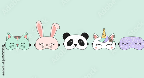 Cute animal sleep masks featuring cat, bunny, panda, unicorn, and floral designs