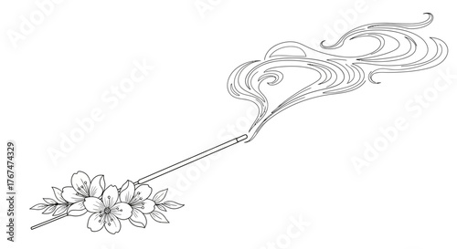 Elegant floral incense stick with artistic smoke line art drawing
