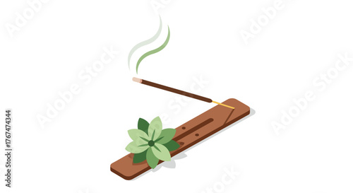 Incense stick with leaf on holder: peaceful and minimalist aroma design