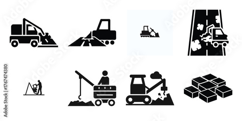 road repair construction silhouette vector icon element set