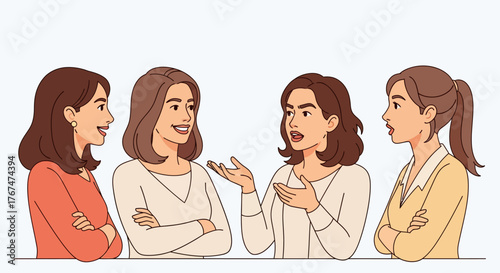 Group of women engaged in conversation in minimalist style art