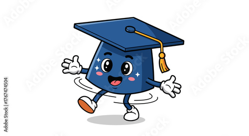 Playful cartoon graduation cap with happy face and tassel